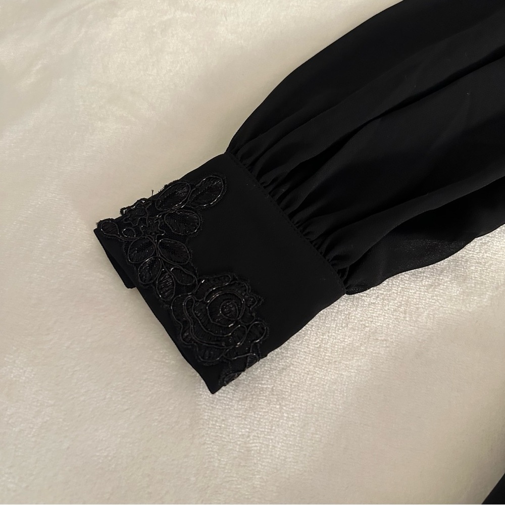 Ted Baker Embroidered Collared Long Sleeve Black Mini Dress - Picture 5 of 6